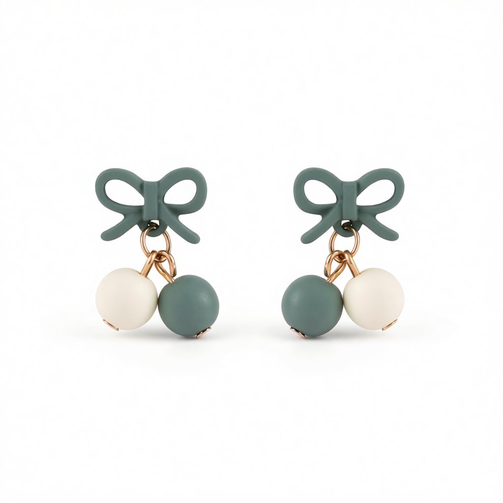 Green Enamel and 18K Gold-Plated Bow Drop Earrings, gold drop earrings for women, everyday style, side view