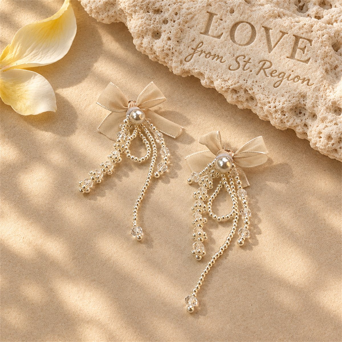 White Mesh and Pearl Butterfly Tassel Drop Earrings, drop earrings for women, botanical inspired, lifestyle look