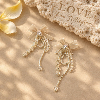 White Mesh and Pearl Butterfly Tassel Drop Earrings, drop earrings for women, botanical inspired, lifestyle look