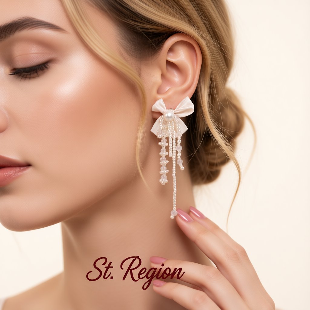White Mesh and Pearl Butterfly Tassel Drop Earrings, drop earrings for women, botanical inspired, styled look