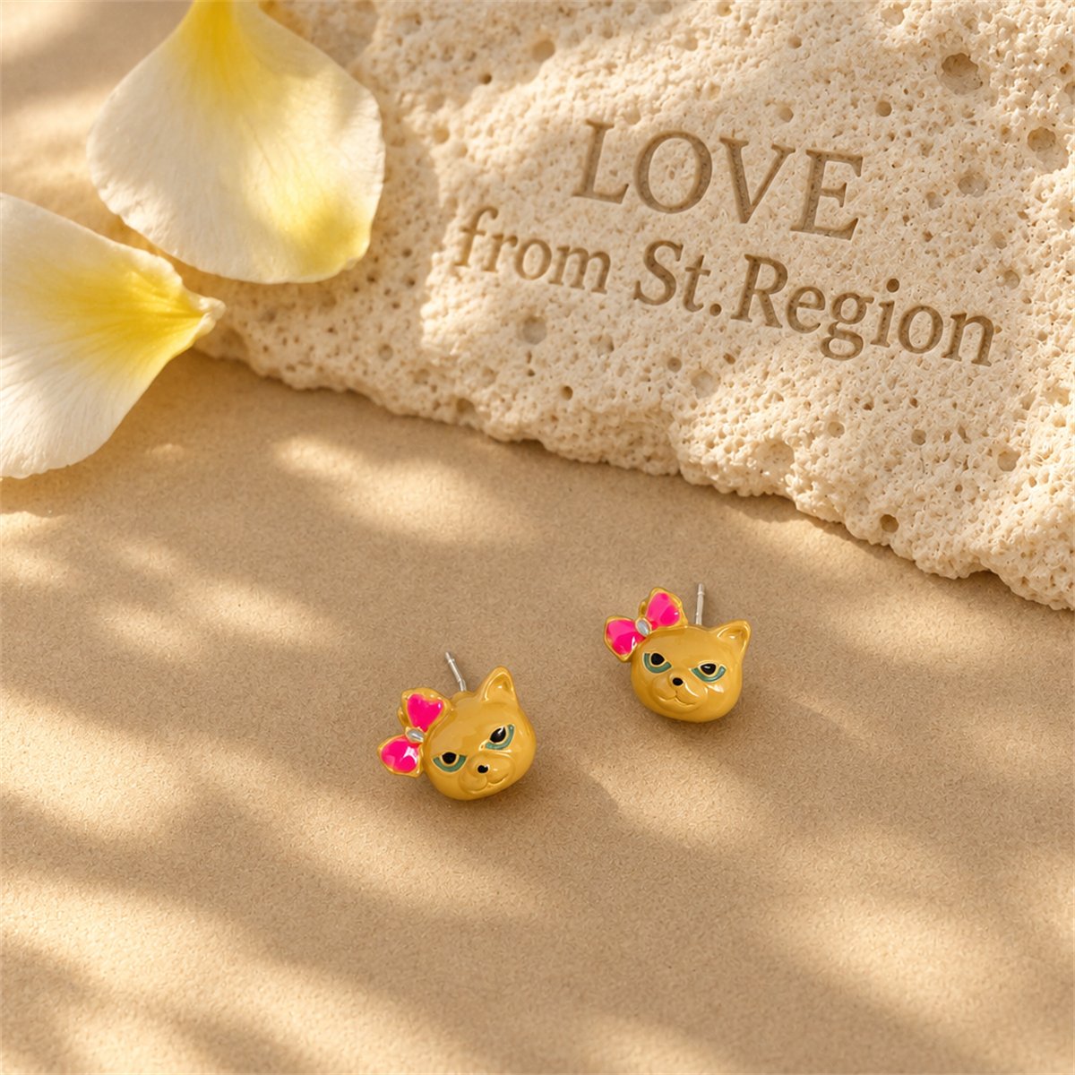 Yellow and Pink Bow Kitty Stud Earrings, stud earrings for women, everyday style, lifestyle look
