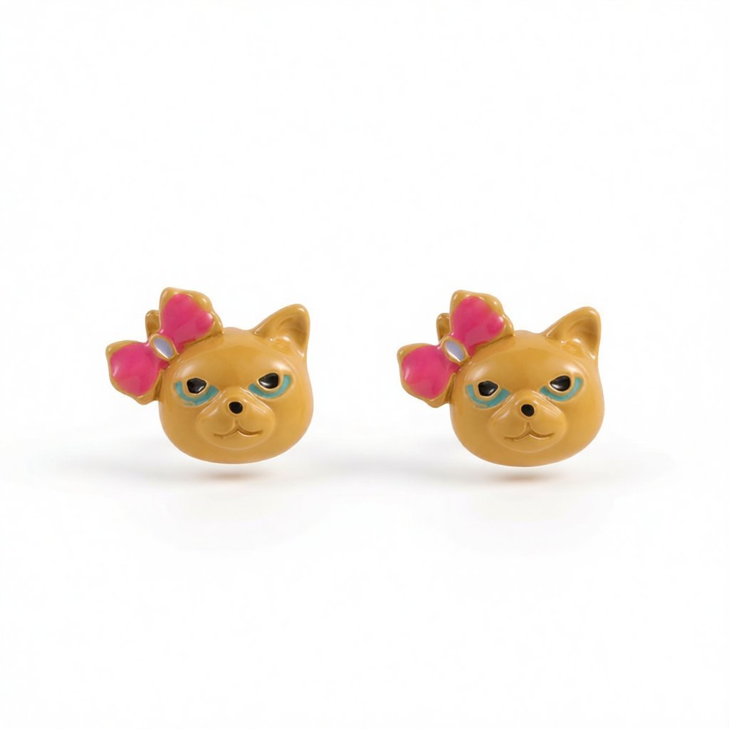 Yellow and Pink Bow Kitty Stud Earrings, stud earrings for women, everyday style, side view