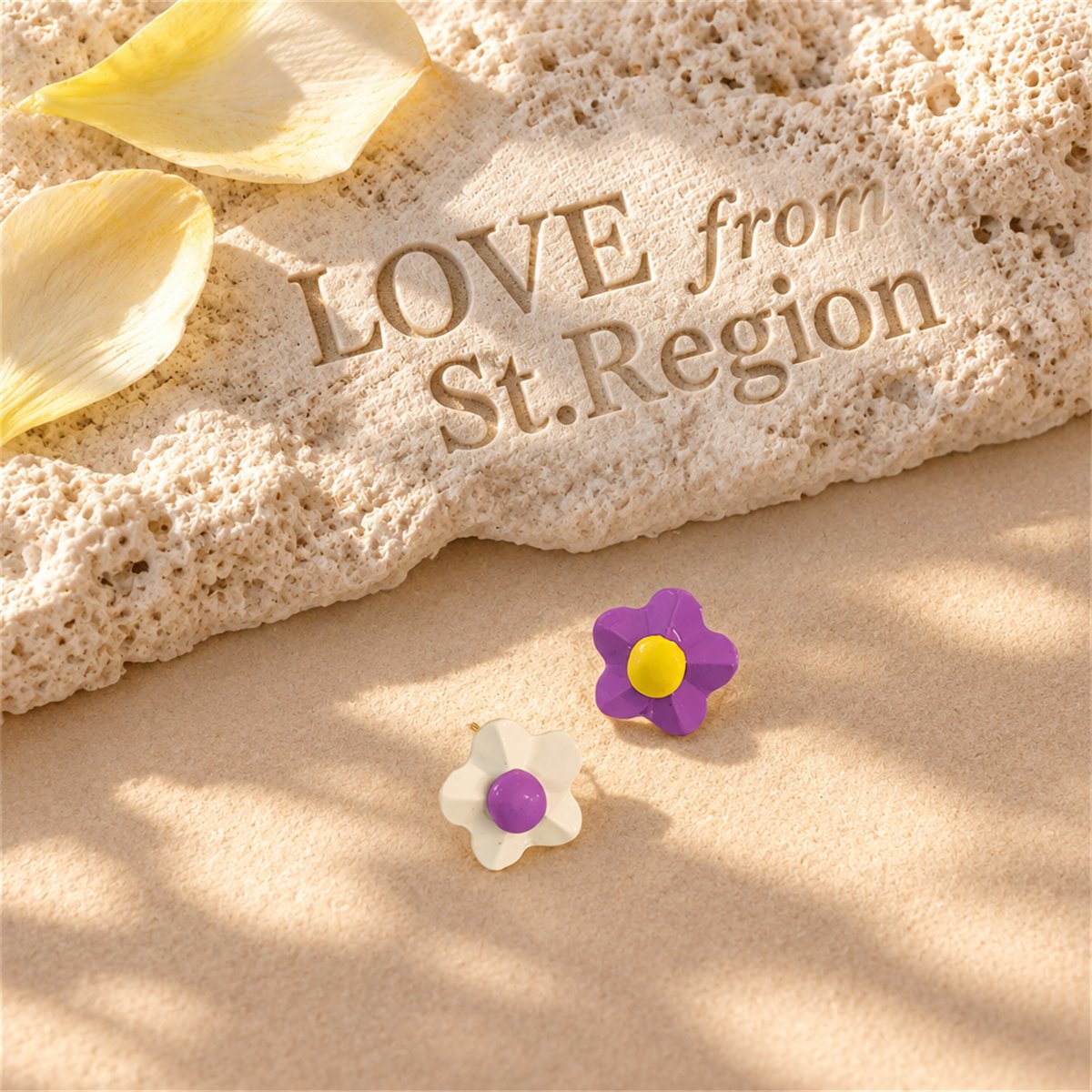 Purple and Yellow Flower Stud Earrings, stud earrings for women, everyday style, lifestyle look
