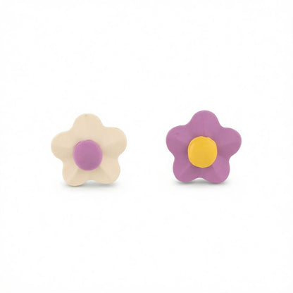 Purple and Yellow Flower Stud Earrings, stud earrings for women, everyday style, side view