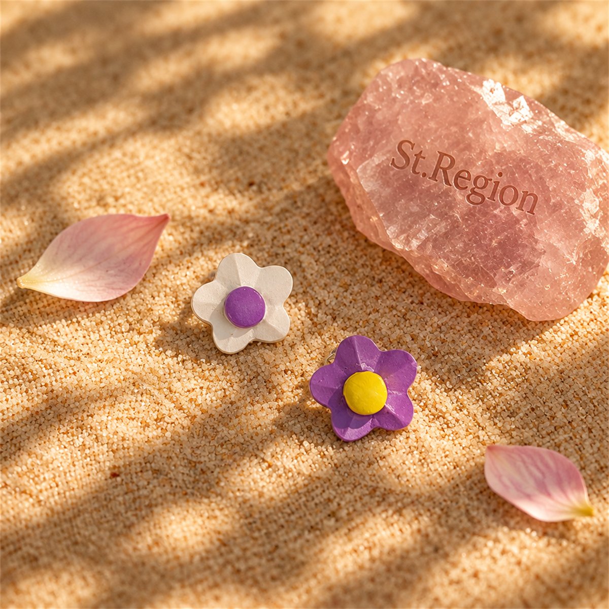 Purple and Yellow Flower Stud Earrings, stud earrings for women, everyday style, detail close-up