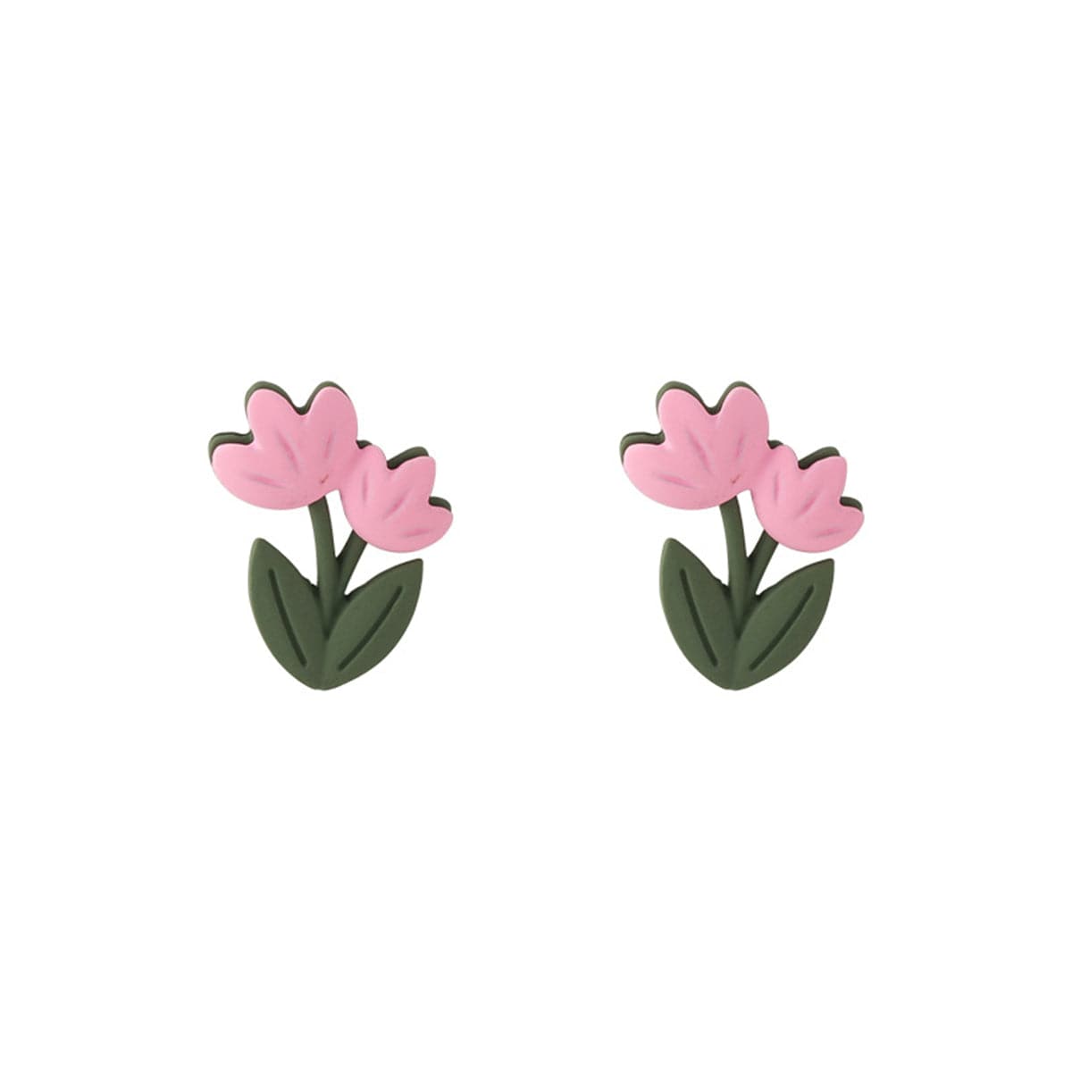 Pink and Green Double Tulip Stud Earrings, stud earrings for women, vintage-inspired design, side view