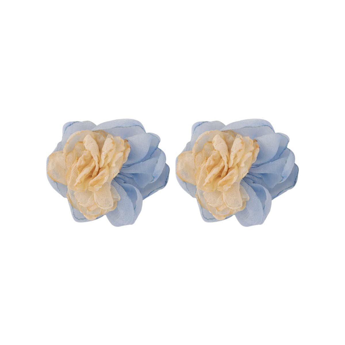 Beige and Blue Chiffon Flower Stud Earrings, stud earrings for women, elegant gift for her, side view