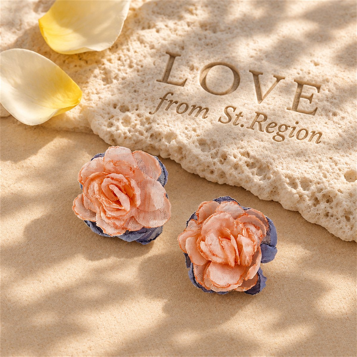 Pink and Blue Chiffon and Silver-Plated Flower Stud Earrings, silver stud earrings for women, everyday style, lifestyle look