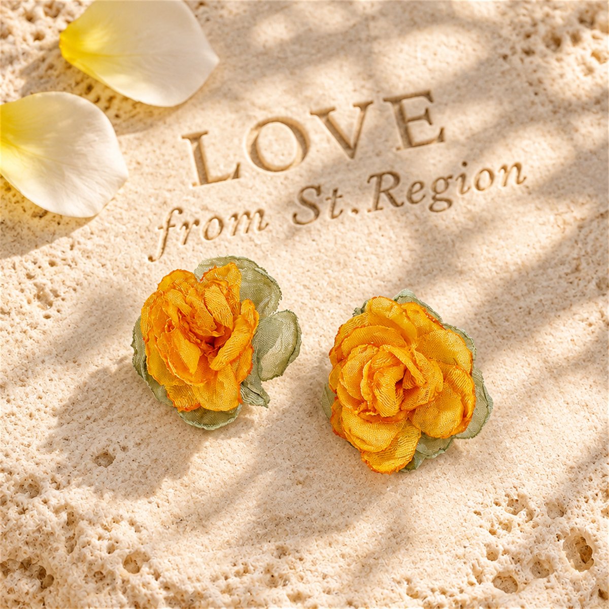 Yellow and Green Chiffon Flower Stud Earrings, stud earrings for women, elegant gift for her, lifestyle look