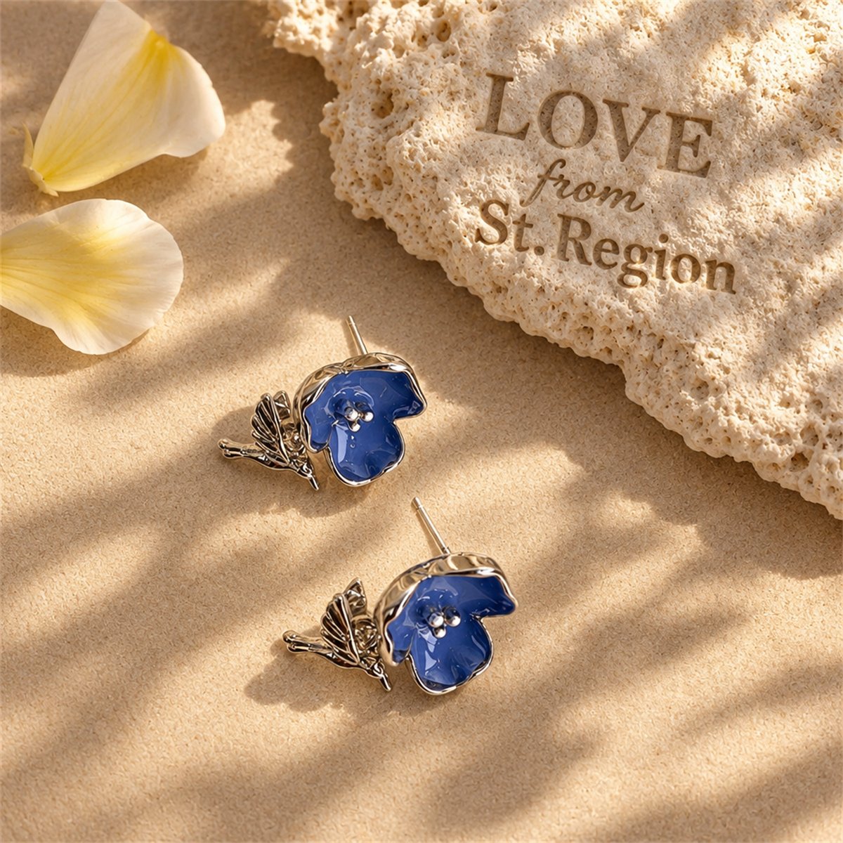 Blue and Silver-Plated Flower and Bird Drop Earrings, silver drop earrings for women, everyday style, lifestyle look