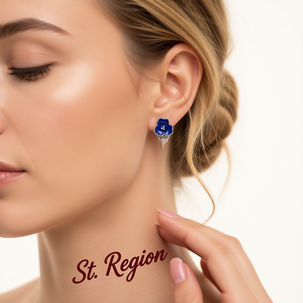 Blue and Silver-Plated Flower and Bird Drop Earrings, silver drop earrings for women, everyday style, styled look