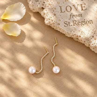 Cubic Zirconia and Pearl Linear Drop Earrings, drop earrings for women, dainty minimalist design, lifestyle look