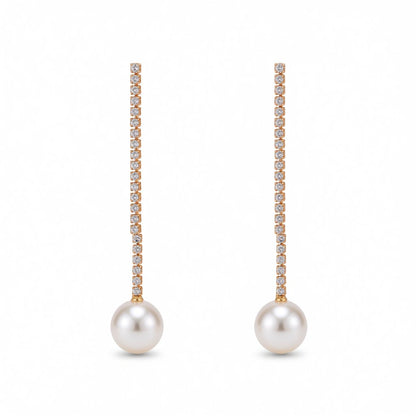 Cubic Zirconia and Pearl Linear Drop Earrings, drop earrings for women, dainty minimalist design, side view