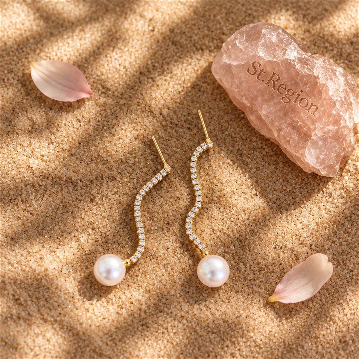 Cubic Zirconia and Pearl Linear Drop Earrings, drop earrings for women, dainty minimalist design, detail close-up