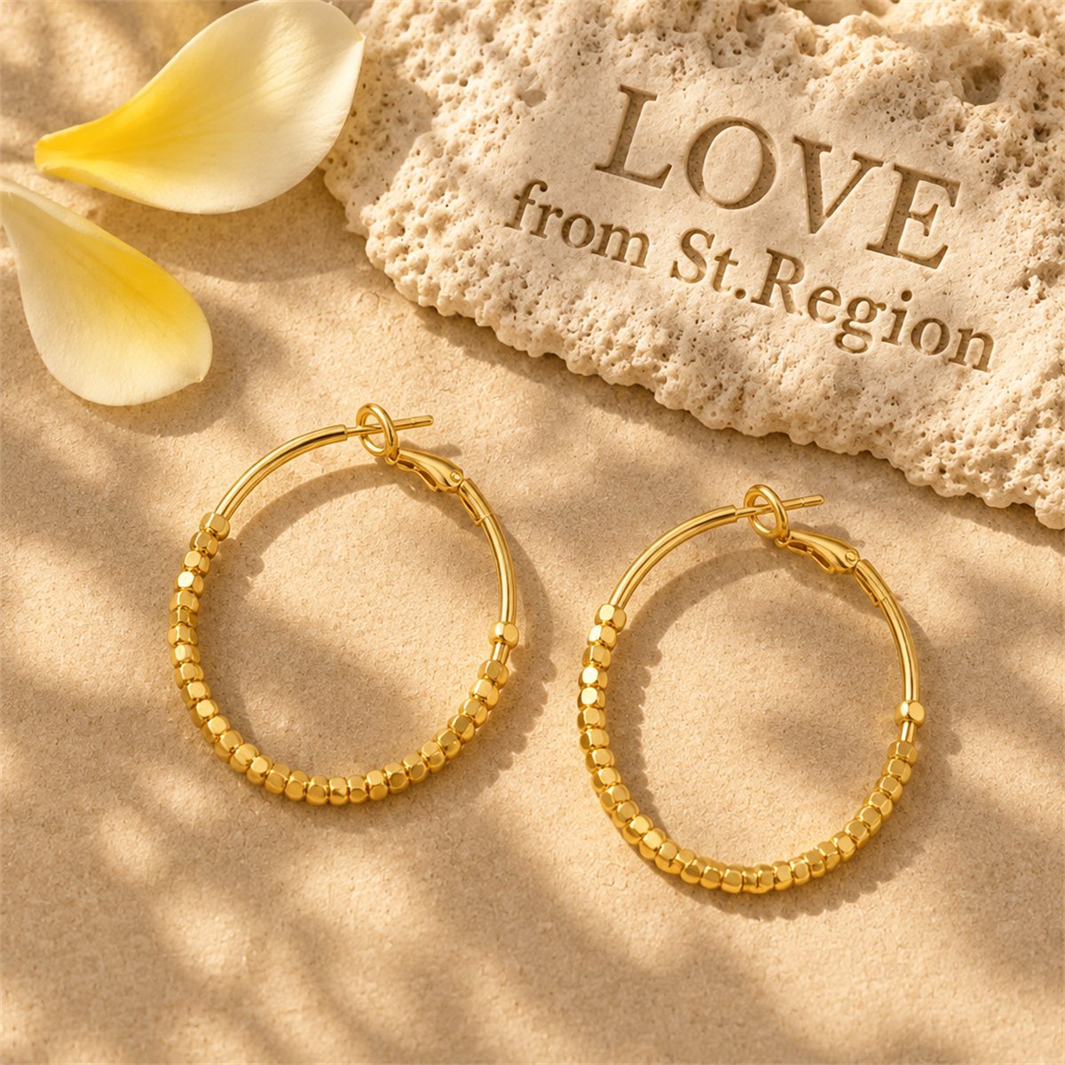 18K Gold-Plated Cube Beaded Hoop Earrings, gold hoop earrings for women, everyday style, lifestyle look