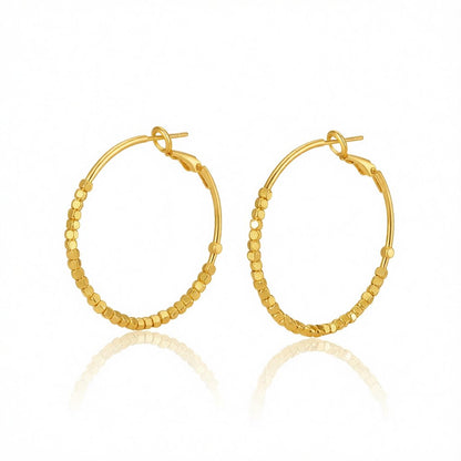 18K Gold-Plated Cube Beaded Hoop Earrings, gold hoop earrings for women, everyday style, side view