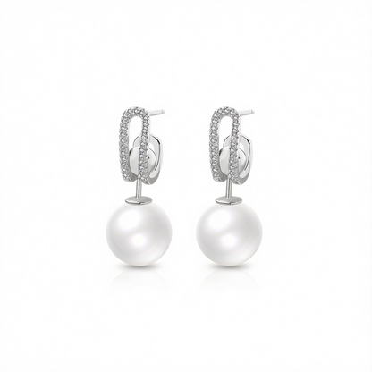 Cubic Zirconia & Pearl Silver-Plated Curve Drop Earrings