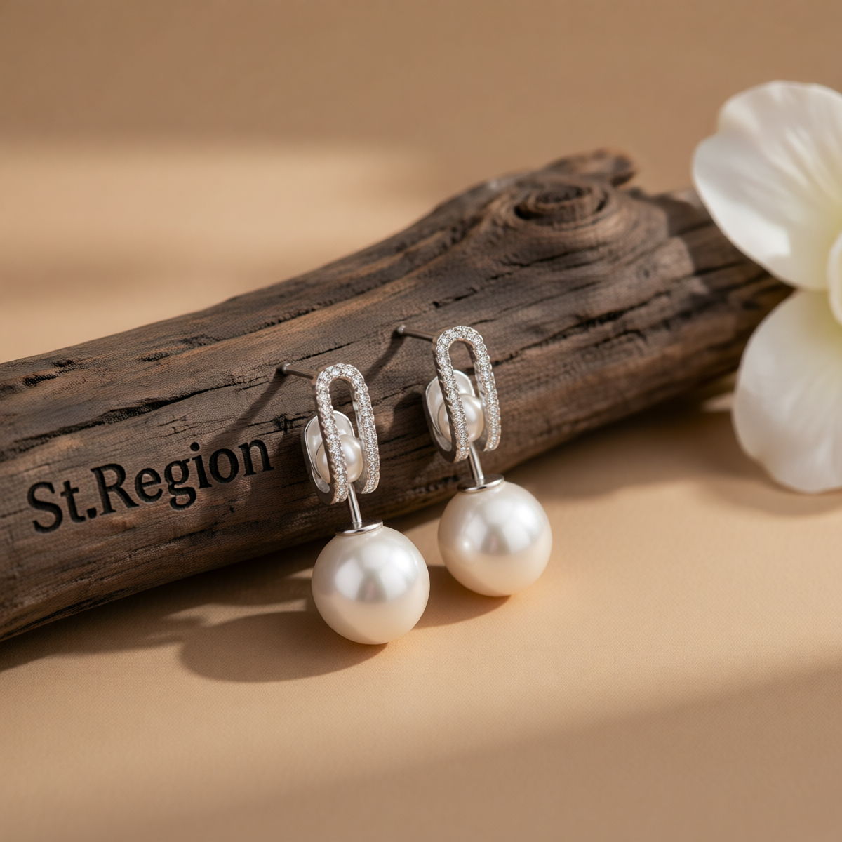 Cubic Zirconia & Pearl Silver-Plated Curve Drop Earrings