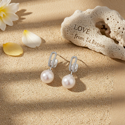 Cubic Zirconia & Pearl Silver-Plated Curve Drop Earrings