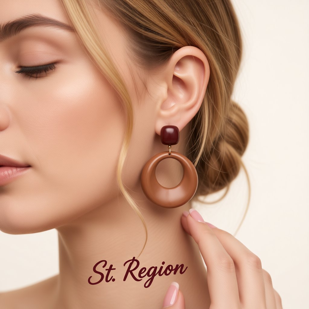 Coffee Resin and 18K Gold-Plated Circle Drop Earrings, gold drop earrings for women, vintage-inspired design, styled look