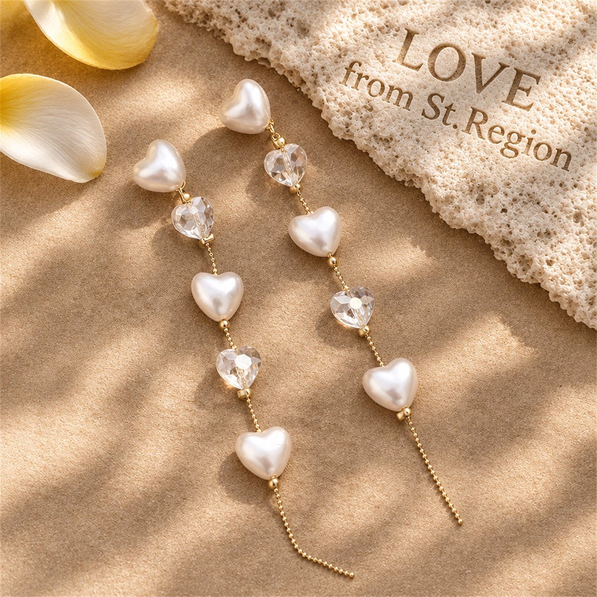 Pearl and Crystal Tiered Ball Chain Heart Drop Earrings, drop earrings for women, vintage-inspired design, lifestyle look