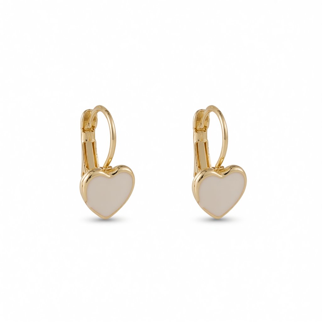 White Enamel and 18K Gold-Plated Heart Huggie Earrings, gold huggie earrings, elegant gift for her, side view