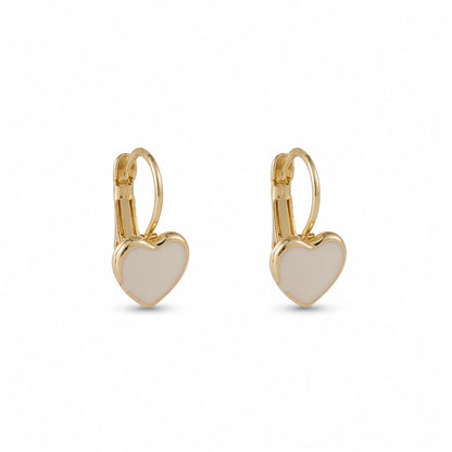 White Enamel and 18K Gold-Plated Heart Huggie Earrings, gold huggie earrings, elegant gift for her, side view