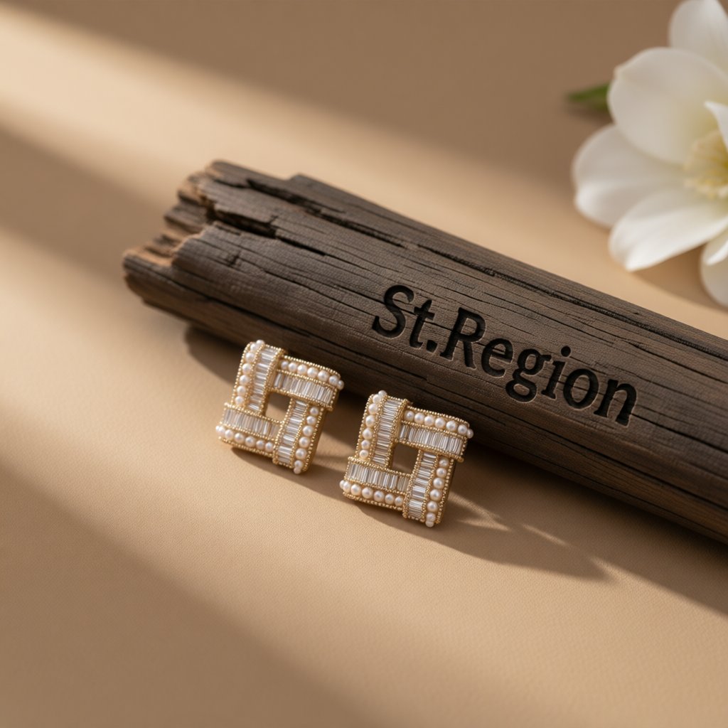 Cubic Zirconia and Pearl Open Square Stud Earrings, stud earrings for women, everyday style, front view