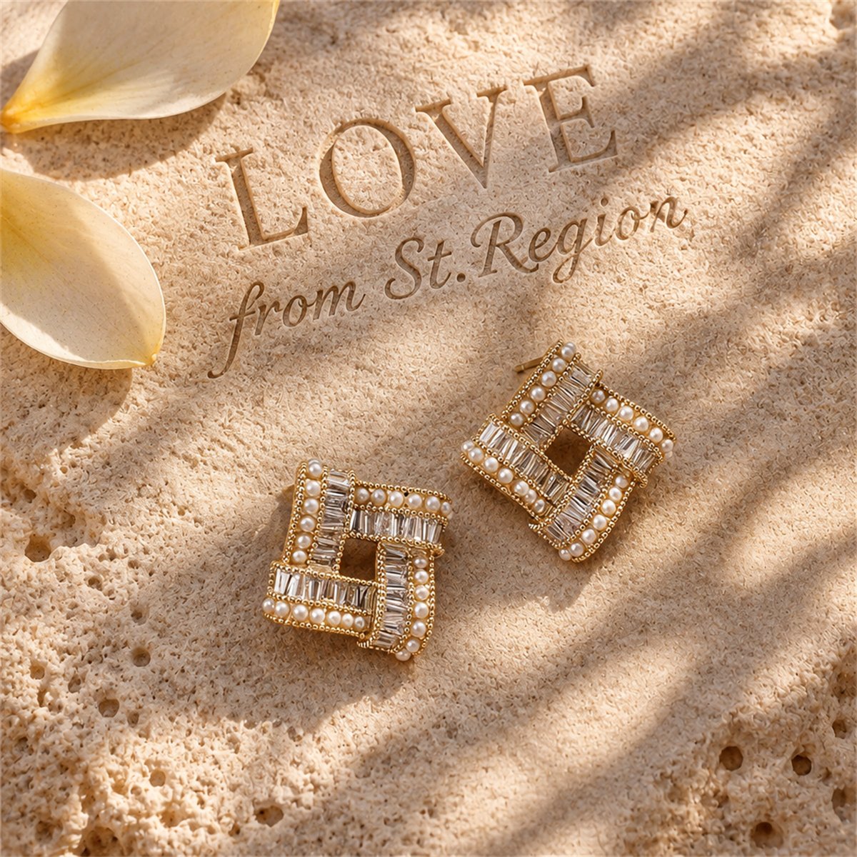 Cubic Zirconia and Pearl Open Square Stud Earrings, stud earrings for women, everyday style, lifestyle look