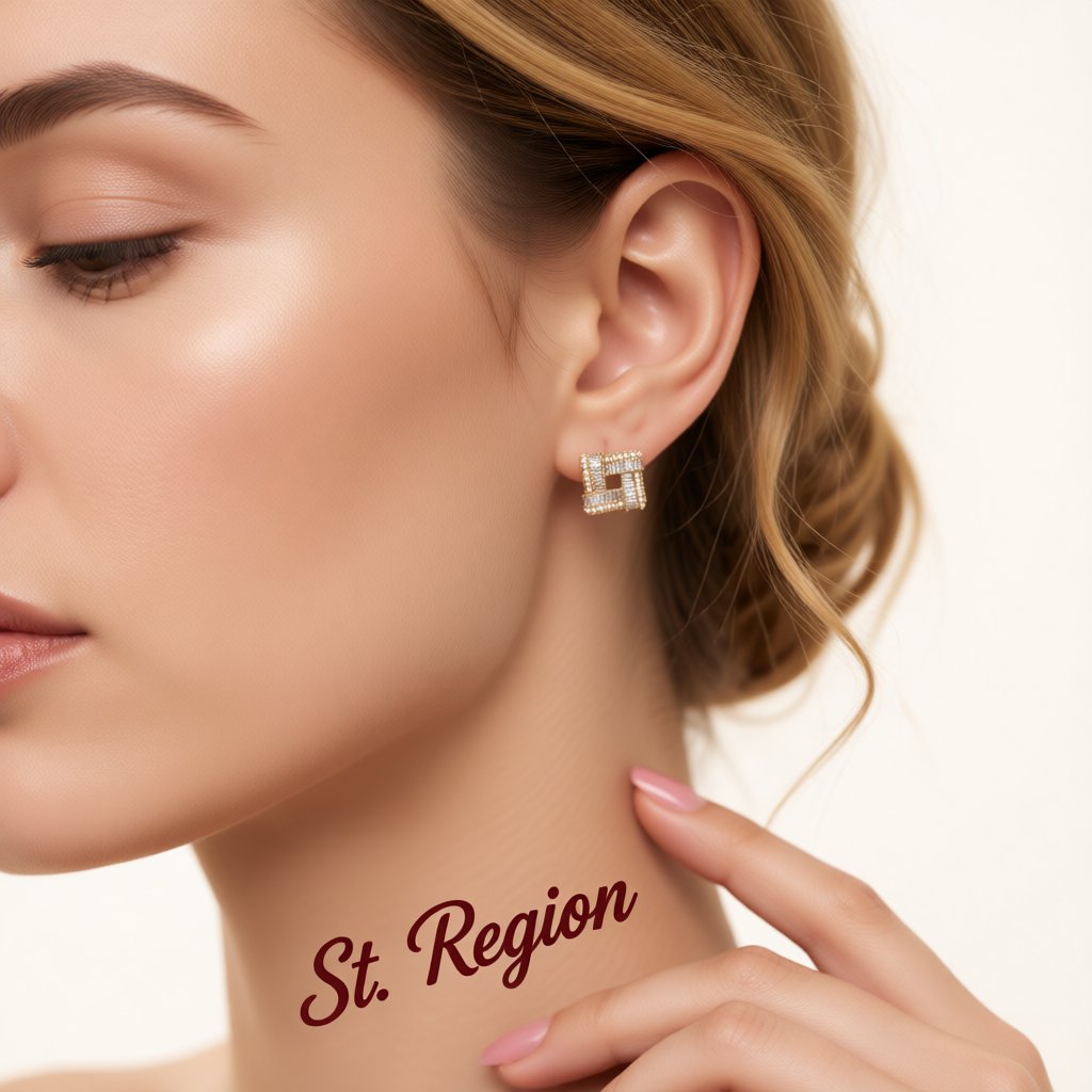Cubic Zirconia and Pearl Open Square Stud Earrings, stud earrings for women, everyday style, styled look