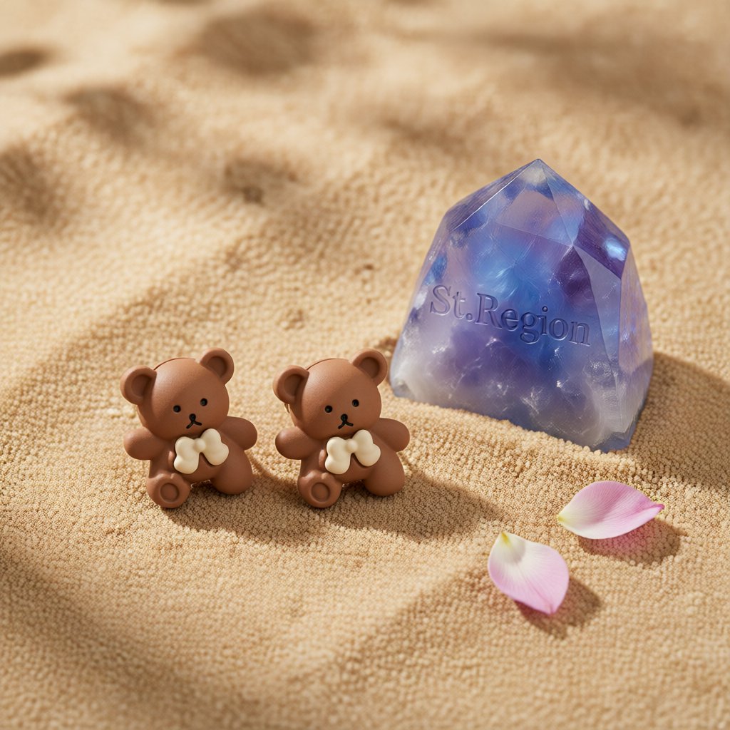 Coffee & Silver-plated Bear Stud Earrings