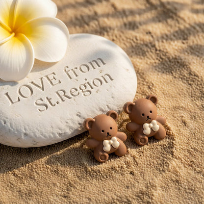 Coffee & Silver-plated Bear Stud Earrings