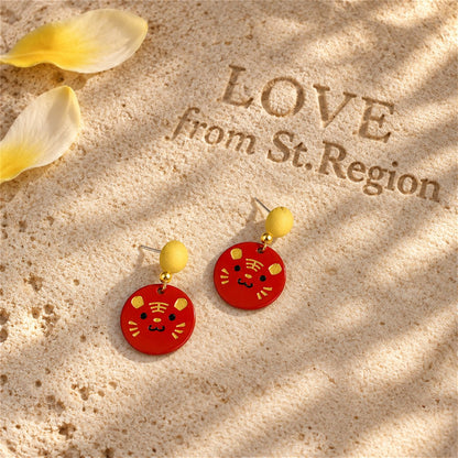 Red and Yellow Tiger Disc Drop Earrings, drop earrings for women, botanical inspired, lifestyle look