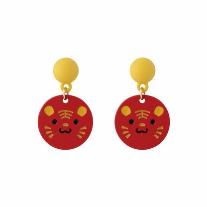 Red and Yellow Tiger Disc Drop Earrings, drop earrings for women, botanical inspired, side view
