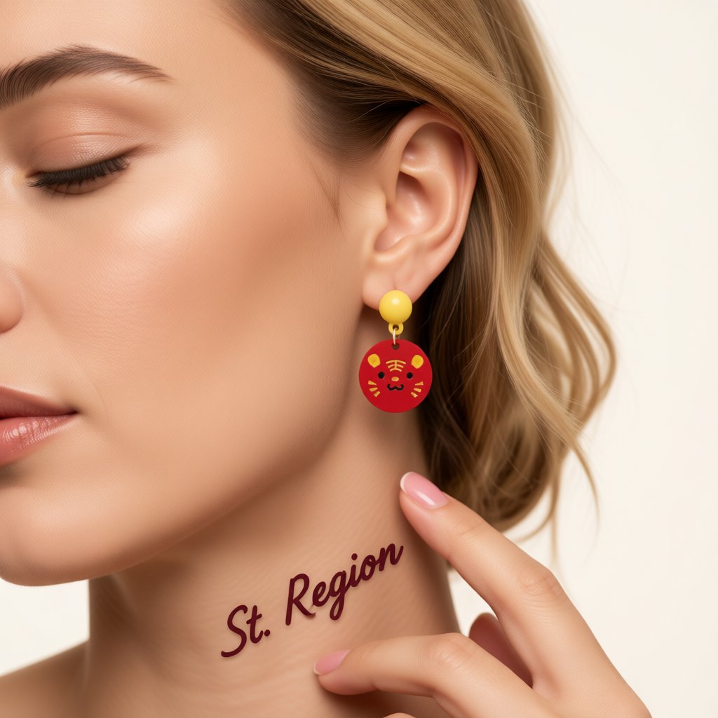 Red and Yellow Tiger Disc Drop Earrings, drop earrings for women, botanical inspired, styled look