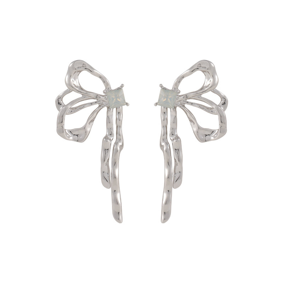 Cubic Zirconia and Silver-Plated Butterfly Stud Earrings, silver stud earrings for women, botanical inspired, front view