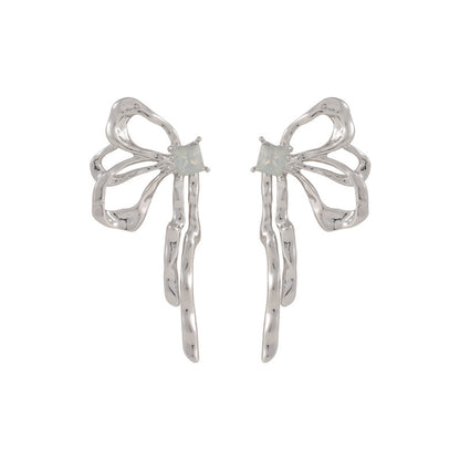 Cubic Zirconia and Silver-Plated Butterfly Stud Earrings, silver stud earrings for women, botanical inspired, front view