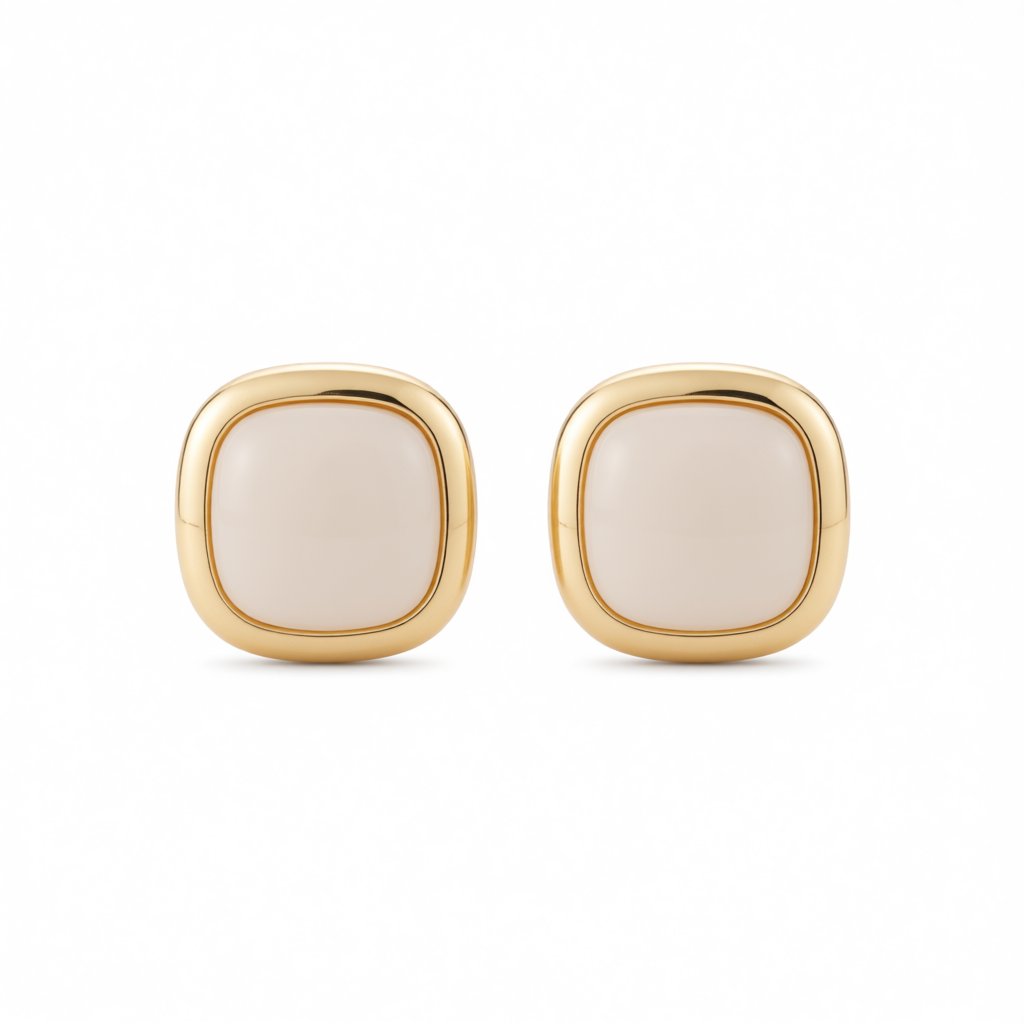 Beige Resin and 18K Gold-Plated Square Stud Earrings, gold stud earrings for women, elegant gift for her, side view
