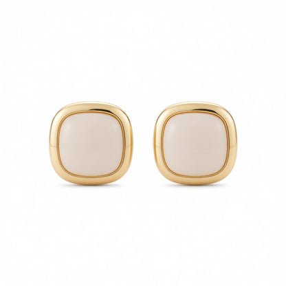 Beige Resin and 18K Gold-Plated Square Stud Earrings, gold stud earrings for women, elegant gift for her, side view