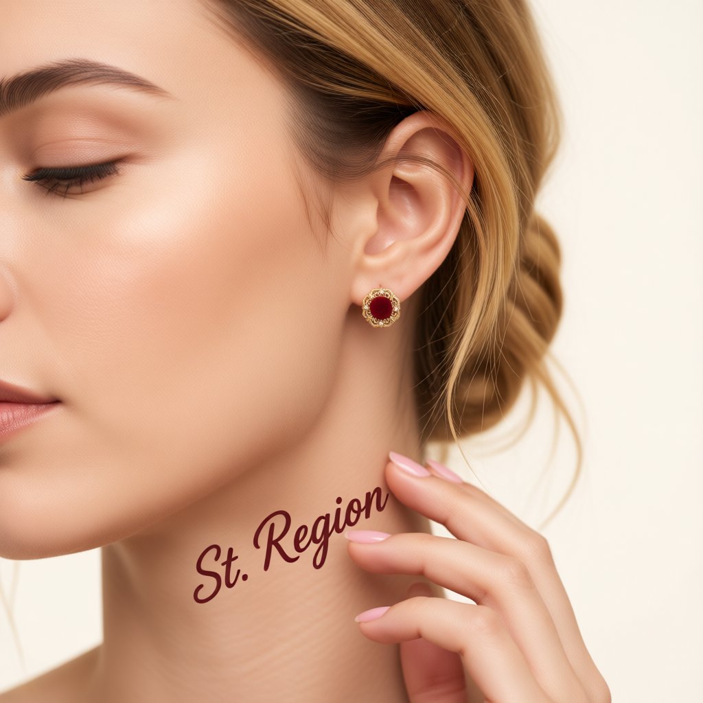 Pearl and Red Flocking 18K Gold-Plated Floral Stud Earrings, gold stud earrings for women, botanical inspired, styled look