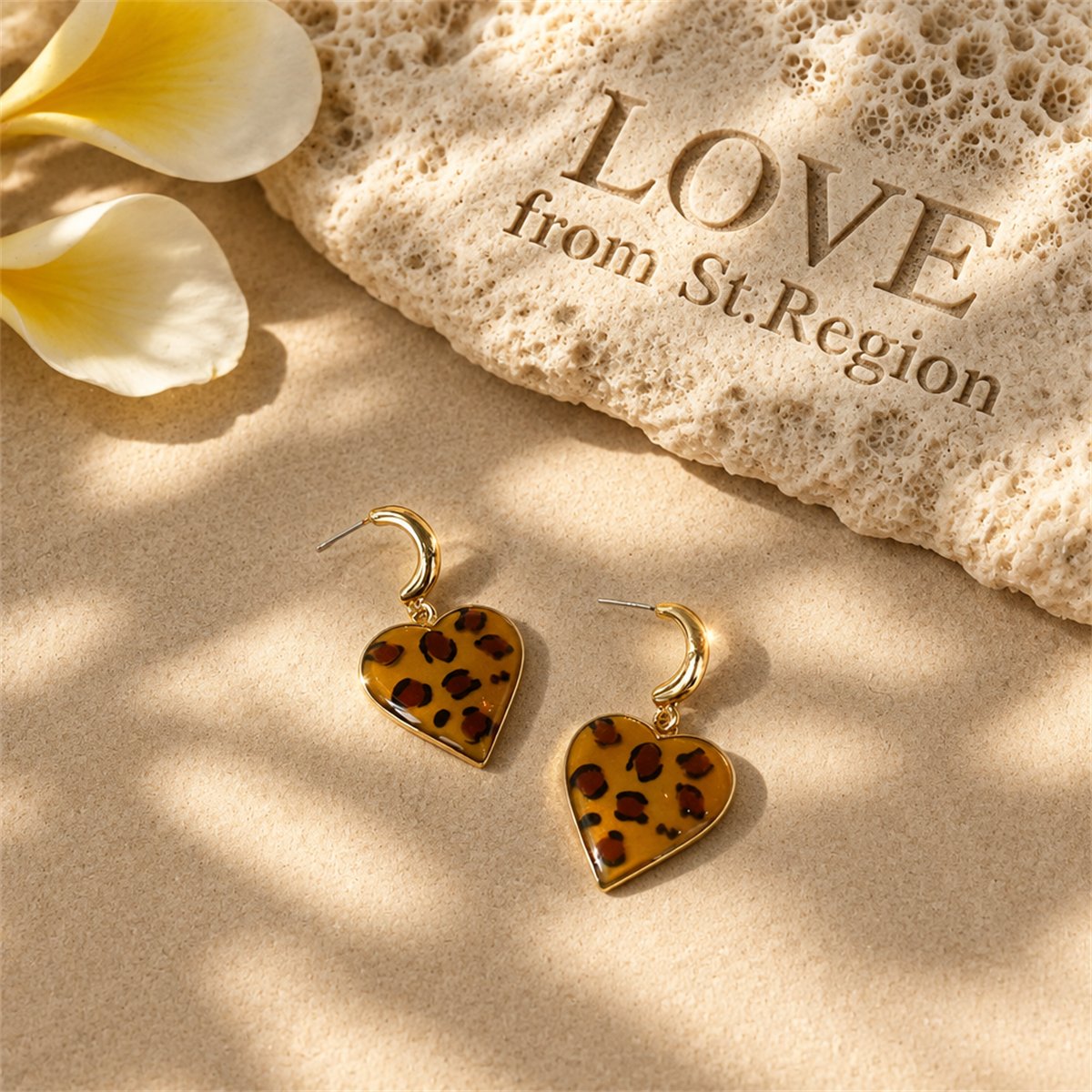 Coffee Enamel and 18K Gold-Plated Leopard Heart Drop Earrings, gold drop earrings for women, lifestyle look