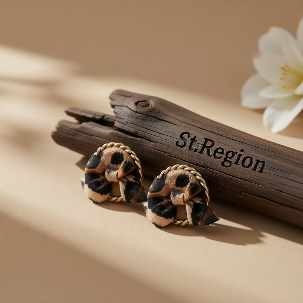 Polystyrene and Silk 18K Gold-Plated Leopard Print Round Stud Earrings, gold stud earrings for women, front view