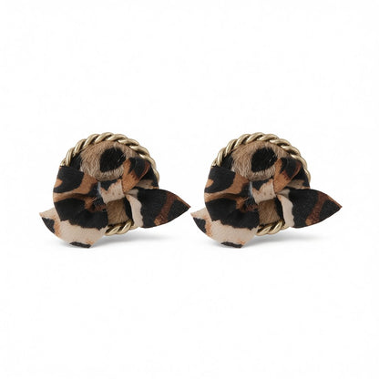 Polystyrene and Silk 18K Gold-Plated Leopard Print Round Stud Earrings, gold stud earrings for women, side view