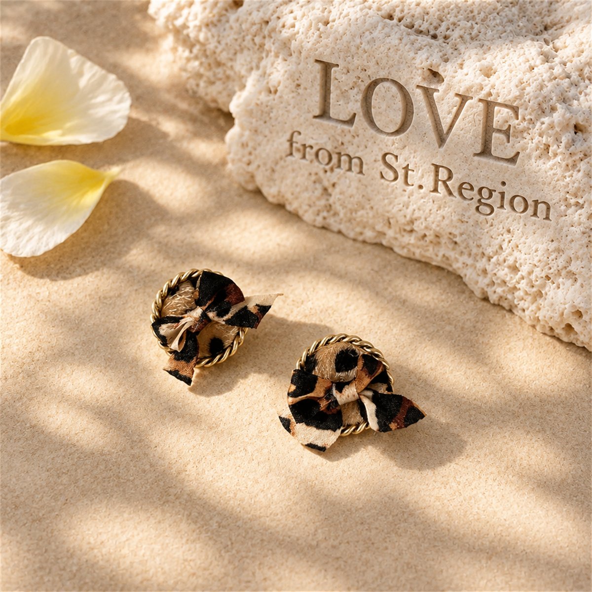 Polystyrene and Silk 18K Gold-Plated Leopard Print Round Stud Earrings, gold stud earrings for women, lifestyle look