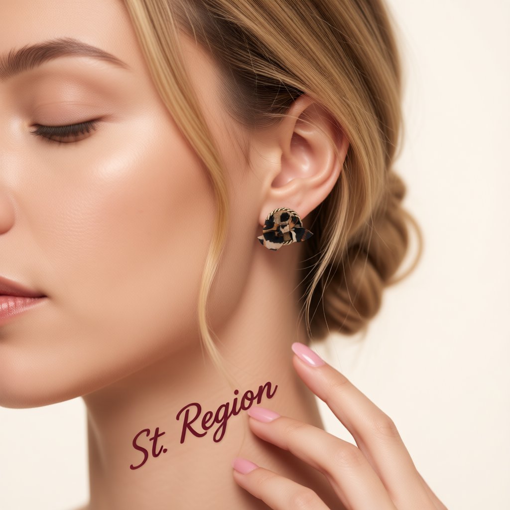 Polystyrene and Silk 18K Gold-Plated Leopard Print Round Stud Earrings, gold stud earrings for women, styled look