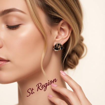 Polystyrene and Silk 18K Gold-Plated Leopard Print Round Stud Earrings, gold stud earrings for women, styled look