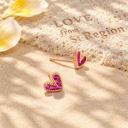 Pink Cubic Zirconia and 18K Gold-Plated Heart Stud Earrings, gold stud earrings for women, lifestyle look