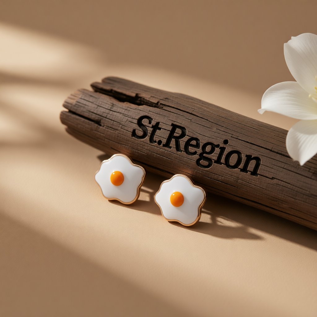 White Enamel and 18K Gold-Plated Poached Eggs Stud Earrings, gold stud earrings for women, everyday style, front view