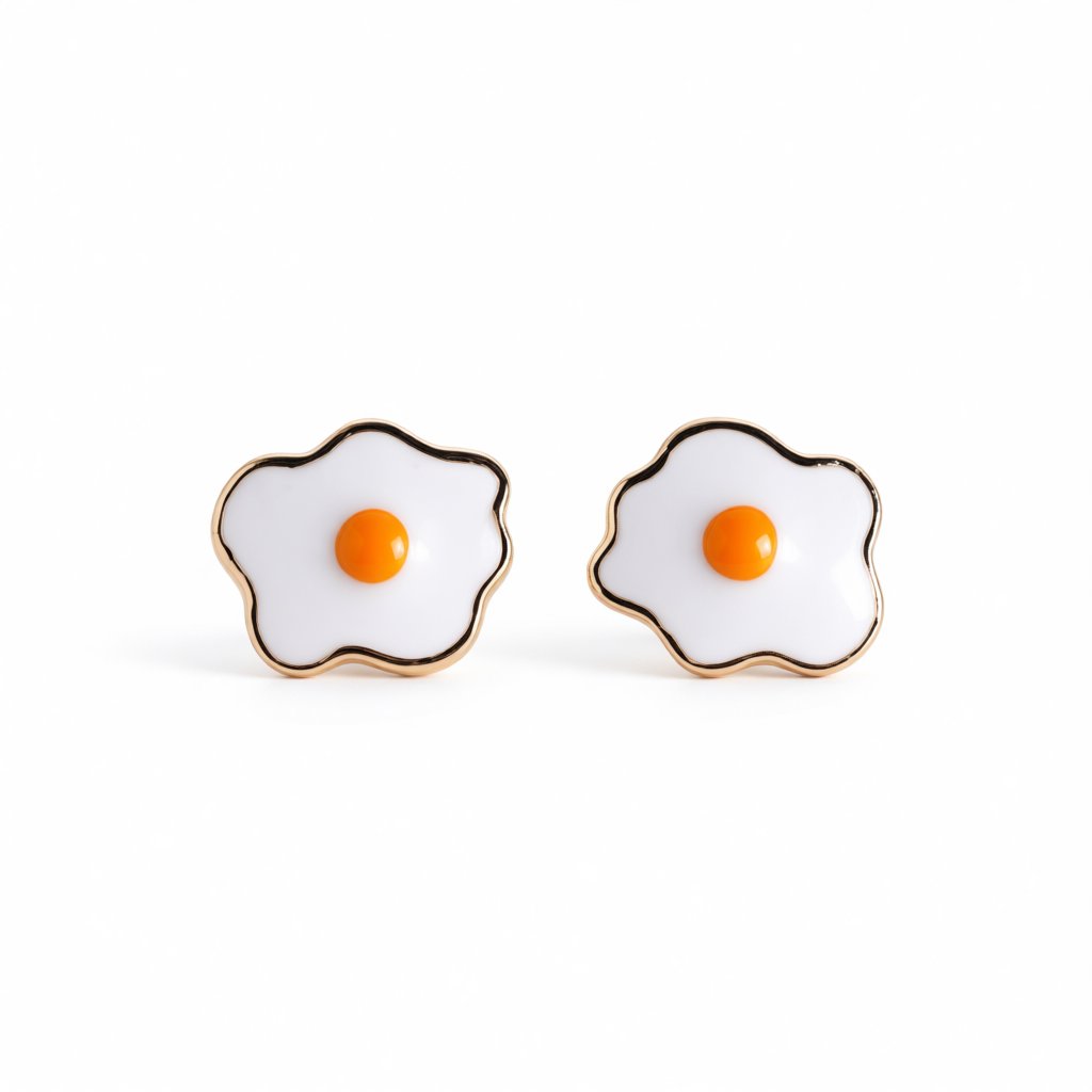 White Enamel and 18K Gold-Plated Poached Eggs Stud Earrings, gold stud earrings for women, everyday style, side view