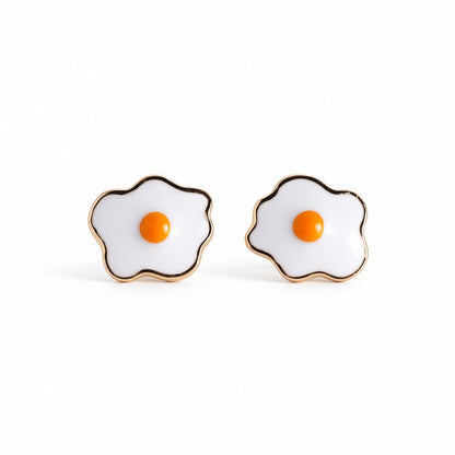 White Enamel and 18K Gold-Plated Poached Eggs Stud Earrings, gold stud earrings for women, everyday style, side view
